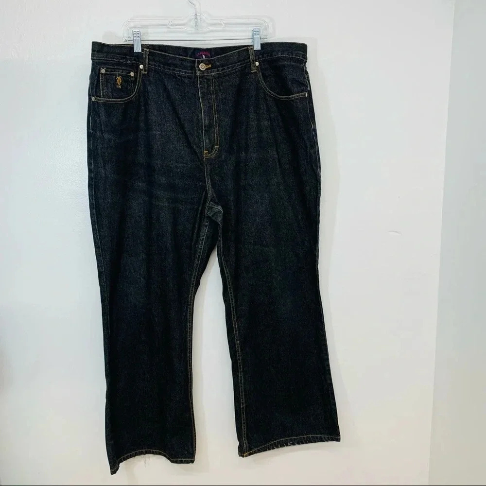 Vintage US Polo Jeans Woman Plus 24‎  Black High Rise Boot Leg Logo 100% Cotton